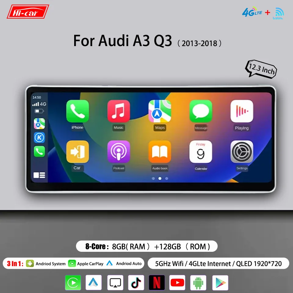 

Car Android Radio For Audi A3 Q3 2013-2018 Wireless CarPlay & Android Auto 3In1 Intelligent Multimedia System Player Car Stereo