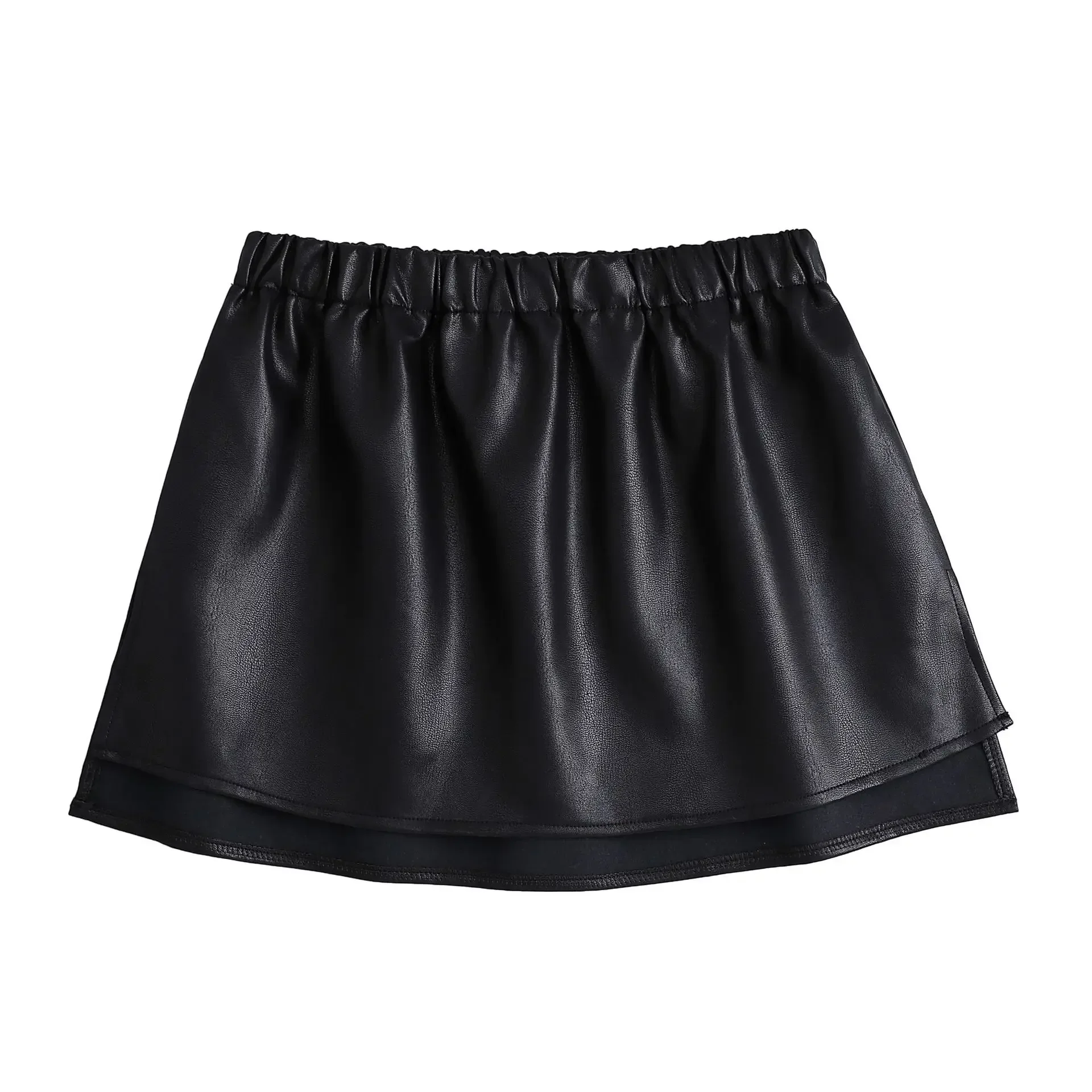 Women's PU Leather Shirt Extensions Fake Skirts Extender Woman Shirt Extension Layering Fake Top Mini Skirt Mini Underskirt