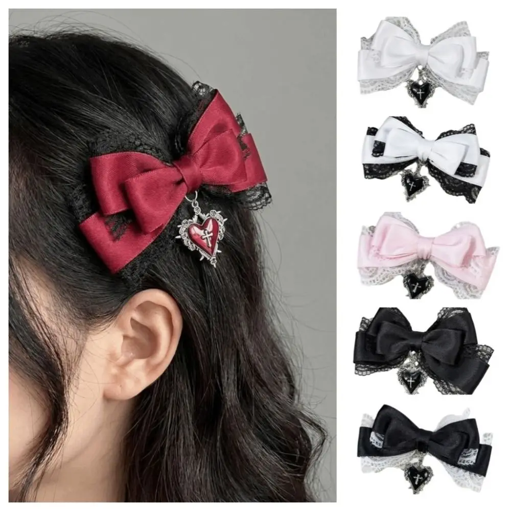 Lovely Y2K Bow Hair Clip Gothic Lolita Style Cute Duckbill Clip Headdress Punk Hair Barrettes Hair Accessories