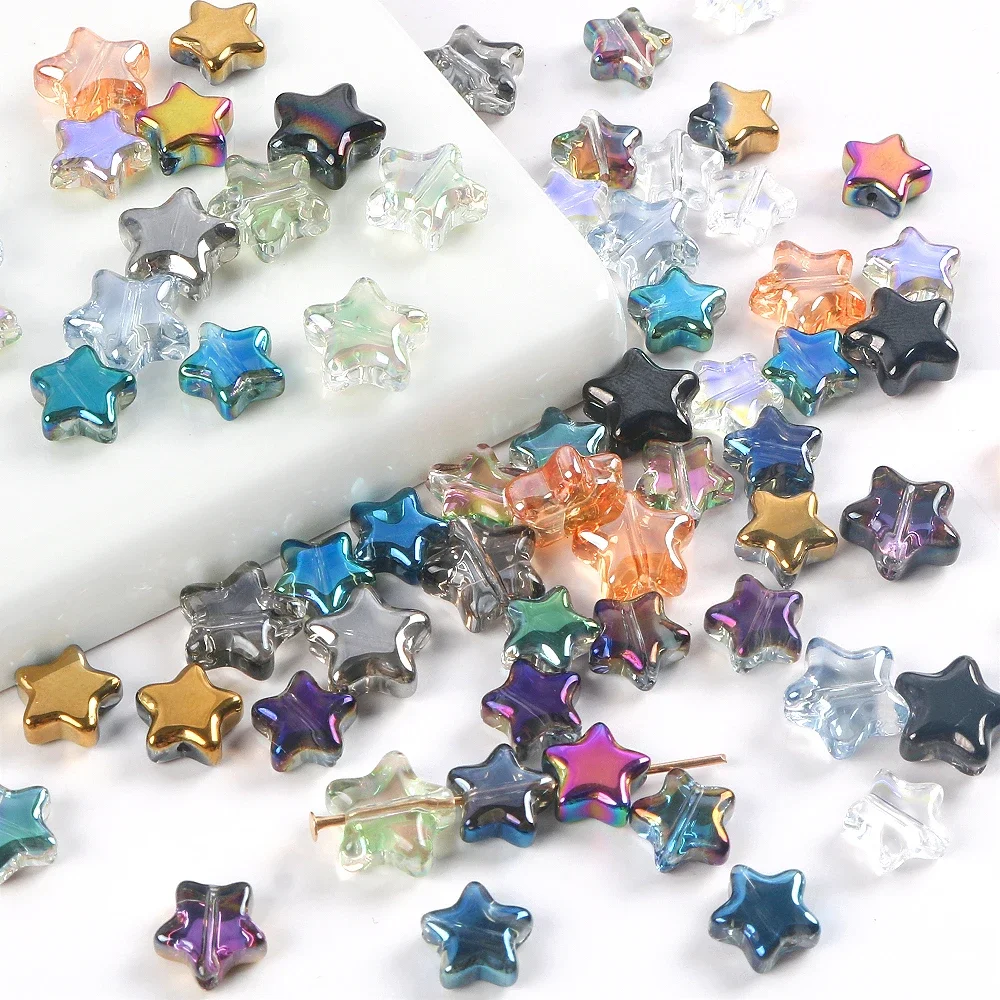 20pcs 8/10mm AB Color Glass Beads Five-pointed Star Spacer Loose Bead for Bracelet Necklace DIY Jewelry Making Accessories