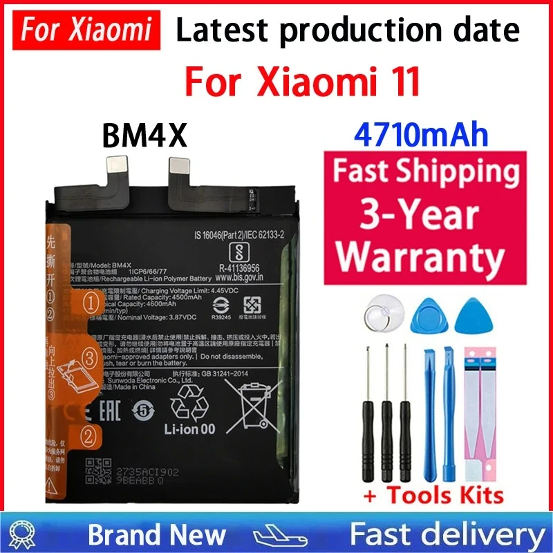 100% New BM4X 4710mAh Lithium Battery For Xiaomi 11 Mi11 Replace Phone Batteries Bateria Batterij+Tools