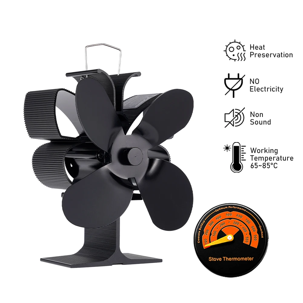 4 Blades Heat Powered Stove Fan Butterfly Style Fireplace Fan Log Wood Burner Quiet Fan Home Heater Efficient Heat Distribution