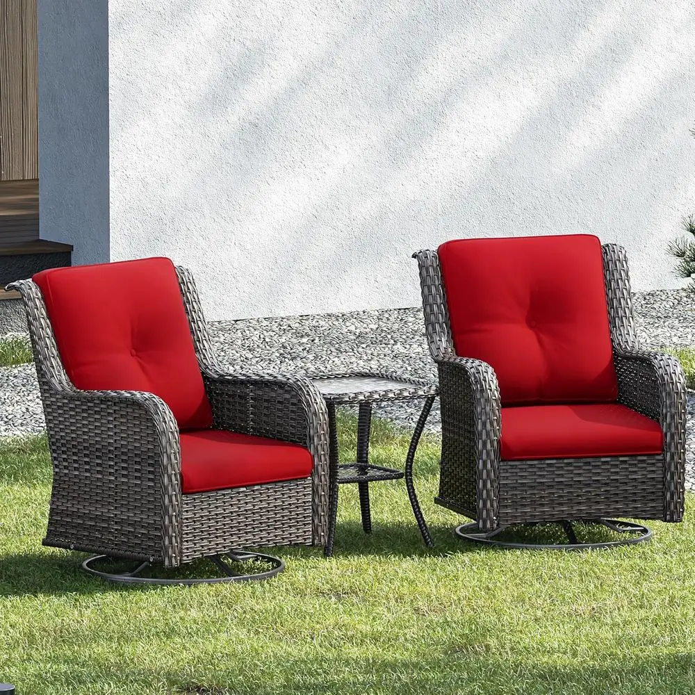 

Elegant 3-Piece Wicker Patio Furniture Set with 2 Swivel Chairs and Side Table, Plush Cushions, Perfect for Deck or Porch