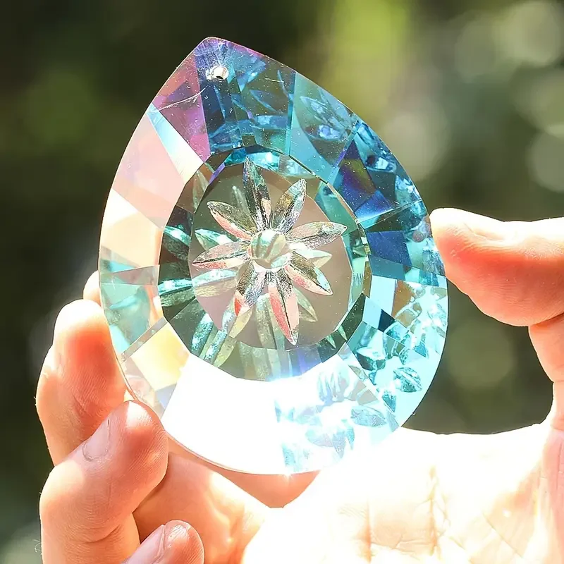 75mm AB Color Sunflower Crystal Prism Sunsuner - A dynamic rainbow manufacturer, for Windows, gardens, car pendants, chandelier