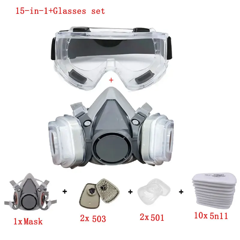 6200 Stofmasker Half Gezicht Met 503 5N11 Deeltjesfilters Bril Set Voor Industriële Arbeid Stof Verf Spray Decoratie Slijpen ﻿ - afbeelding 1