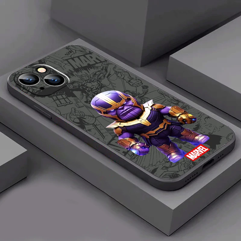 Capa de telefone de silicone líquido para iPhone 15, 14, 13, 12, 11 Pro Max, 13 Mini, 6, 7, 8 Plus, Marvel Thanos Loki