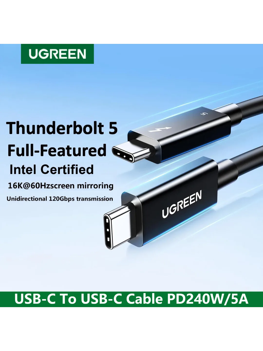 UGREEN Kabel Thunderbolt 5 USB 4 Type C do Type C 240W PD Szybkie Ładowanie 16K@60Hz Transmisja Danych 120Gbps Gen Dla Apple Macbook — zdjęcie produktu 7