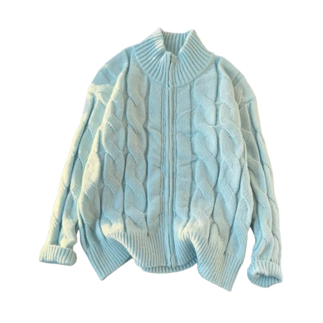 Unisex Sweater 2025 Autumn Winter Men's Turtleneck Knitting Zip Cardigan Warm Retro Trendy Casual Outerwear Knit Sweater