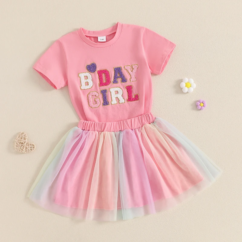 Completi estivi per ragazze T-shirt a maniche corte con stampa floreale e gonna di jeans Set abiti alla moda per bambini per la festa di compleanno