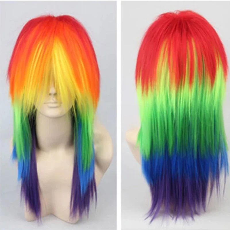 Pelucas de disfraz de Cosplay de pelo sintético multicolor de Anime Rainbow Dash pelucas de fibra resistentes al calor