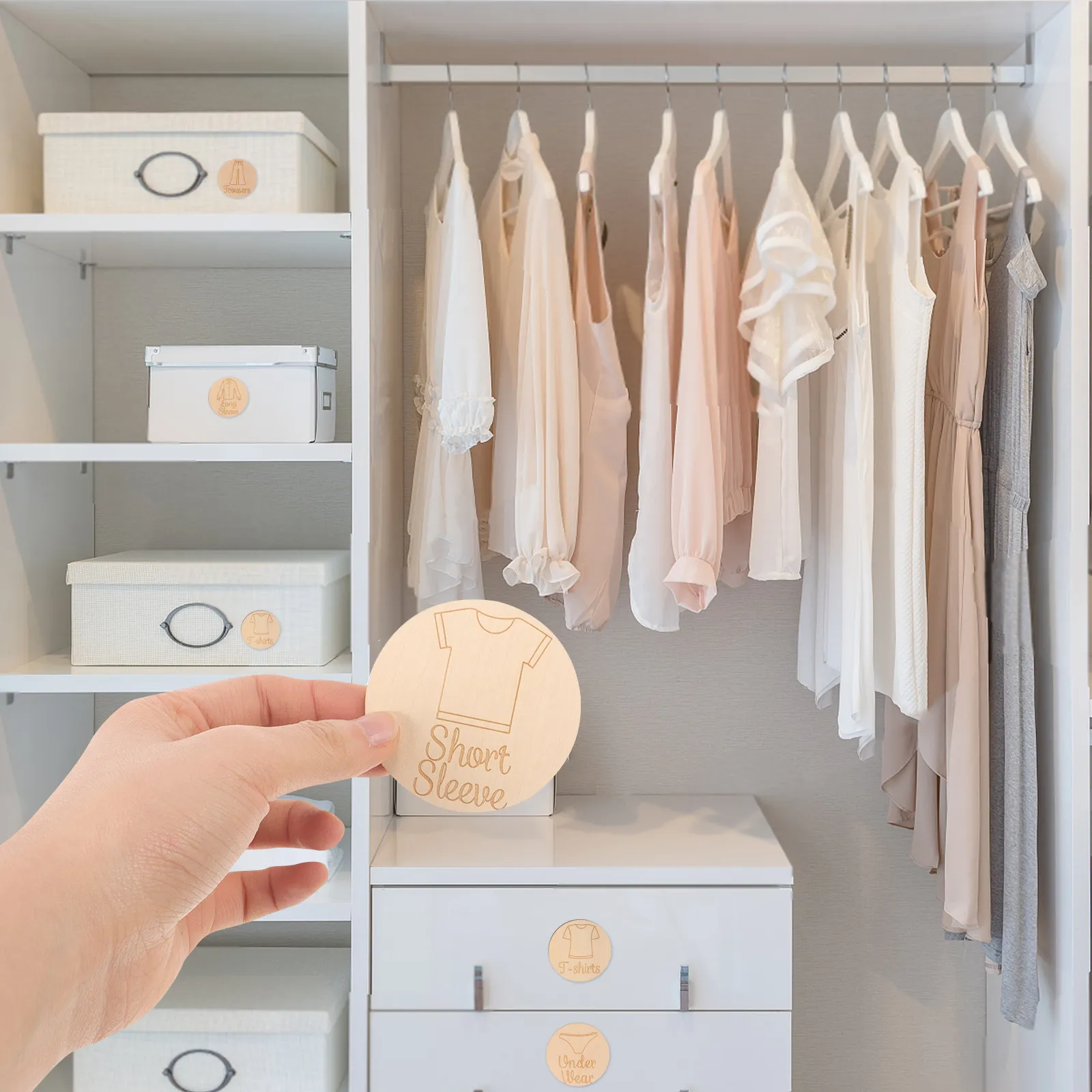 60Pcs Wood Closet Labels Classification Tags Clothing Identification Clothing Organization Closet Storage Organizer Labels