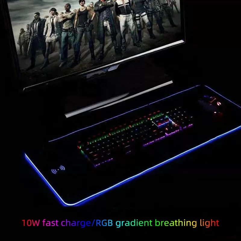 Alfombrilla de ratón rgb xxl grande extendida, cargador inalámbrico, alfombrilla de ratón led para juegos