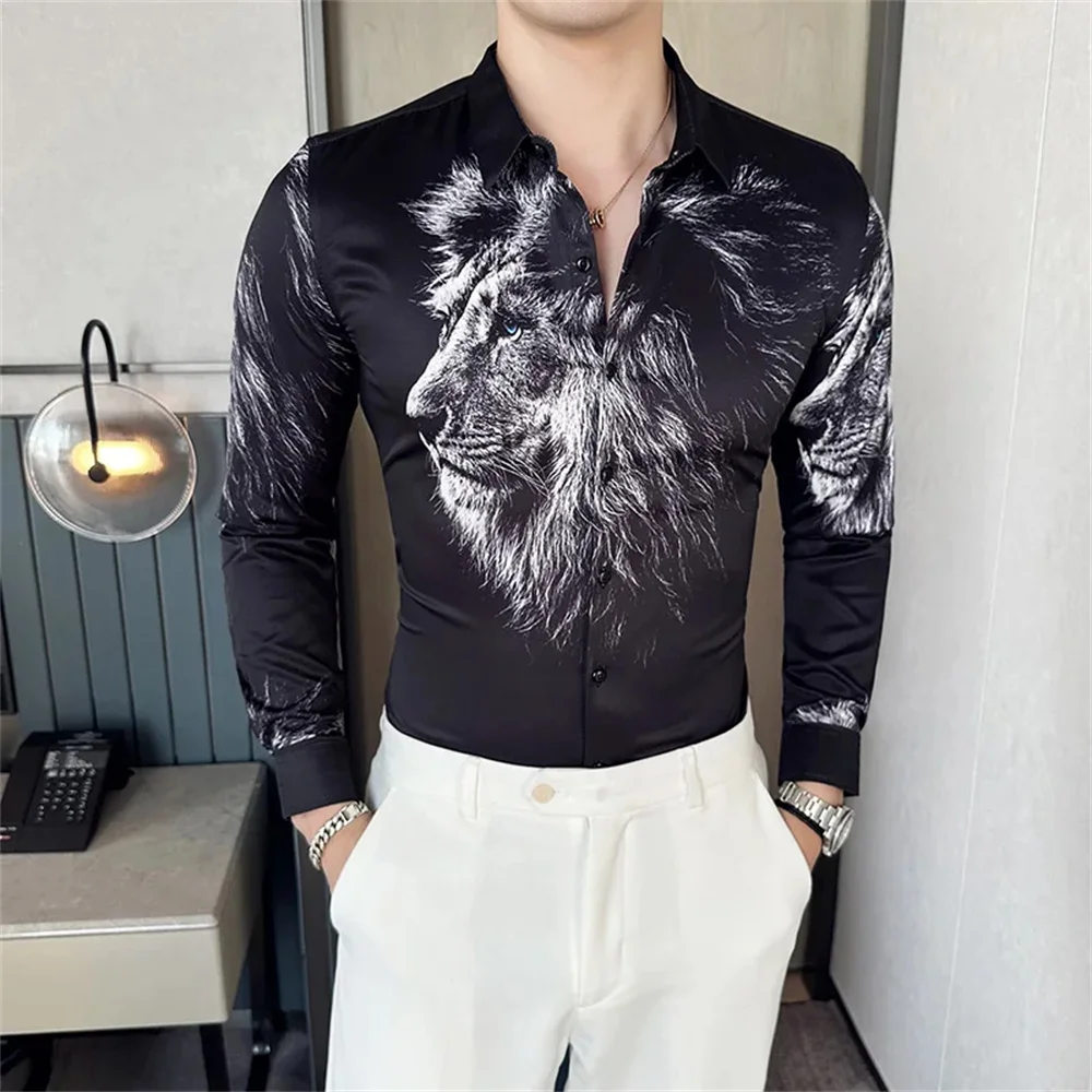 Men's cartoon bear patterned long sleeved shirt, streetwear, butterfly casual top, elegant clothing, comfortable polyester fiber