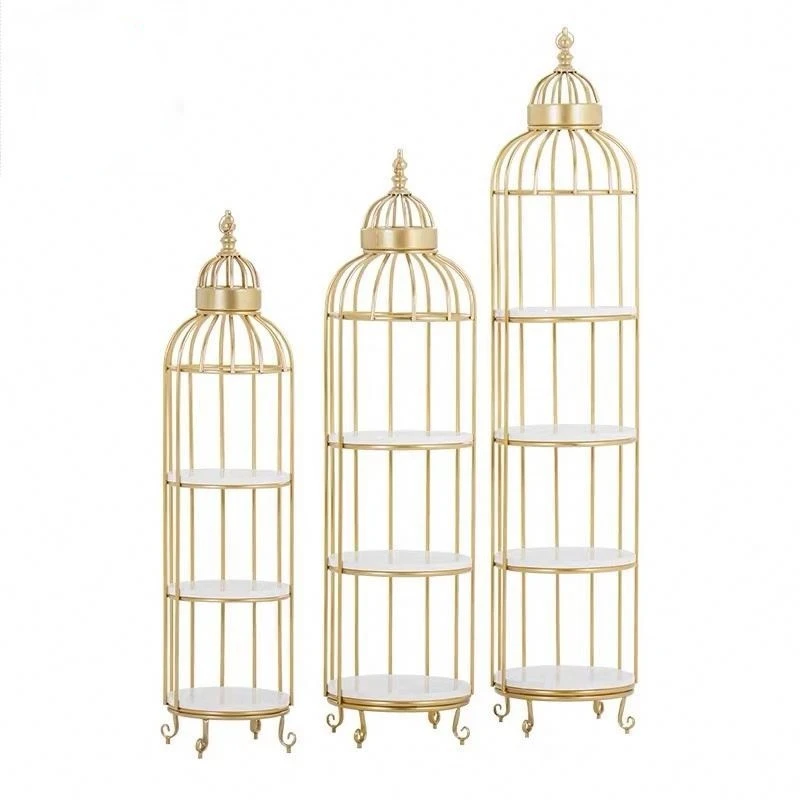 Wholesale Creative Industrial Art Birdcage Shape Flower Rack Bookcase Display Rack Floor Storage Holder Flower Shelf