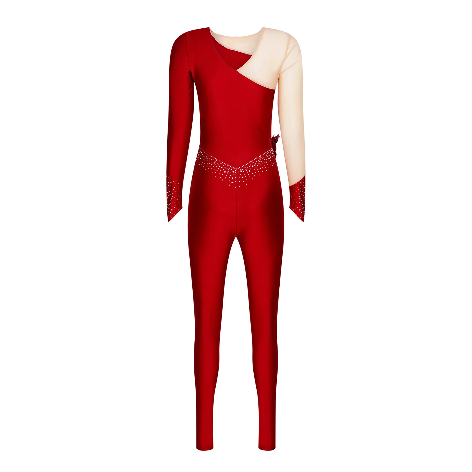 Mulheres strass collant macacão camisa ginástica artística collant unitard manga longa patinação artística ballet dancewear