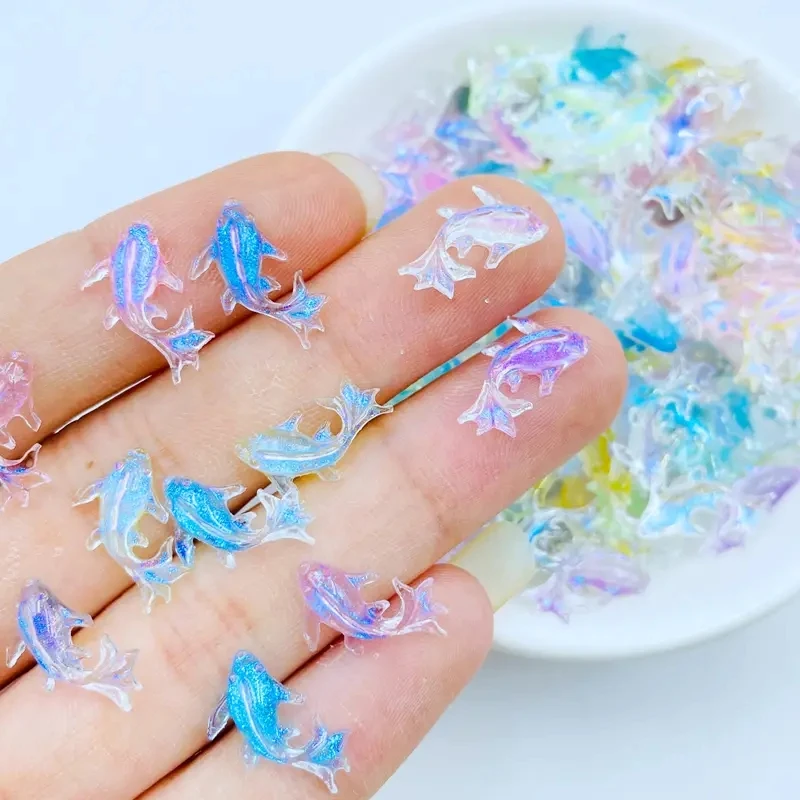 20pcs 3D Kawaii Resin Mixed Fish Nail Art Decorations Cartoon Ice Transparent Rhinestones Nail Charms Accessories Press on Nails