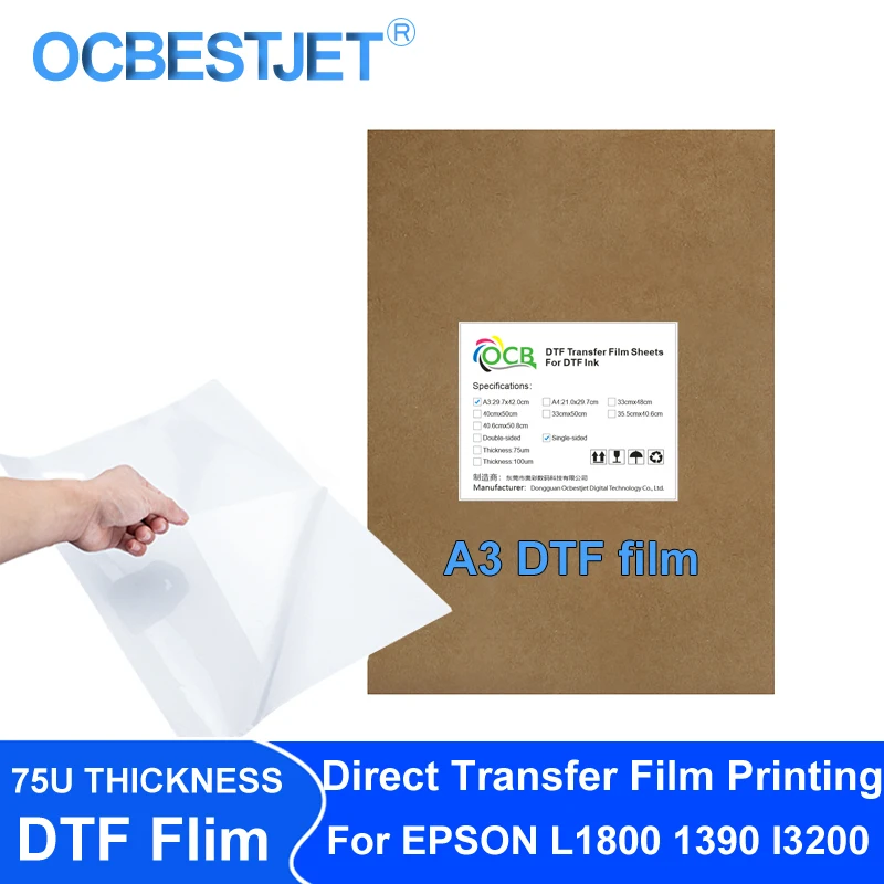 Película DTF PET A3 de 100 piezas para impresión de película de transferencia directa para impresión de tinta DTF, impresión de película PET para