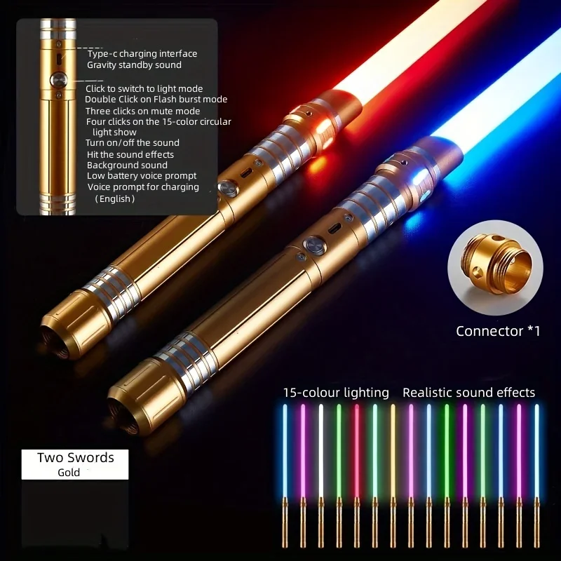 Upgraded Version Gravity Sensing Light Saber 2 in 1 15-color Metal Laser Sword Rechargeable Toy Party Glow Sword