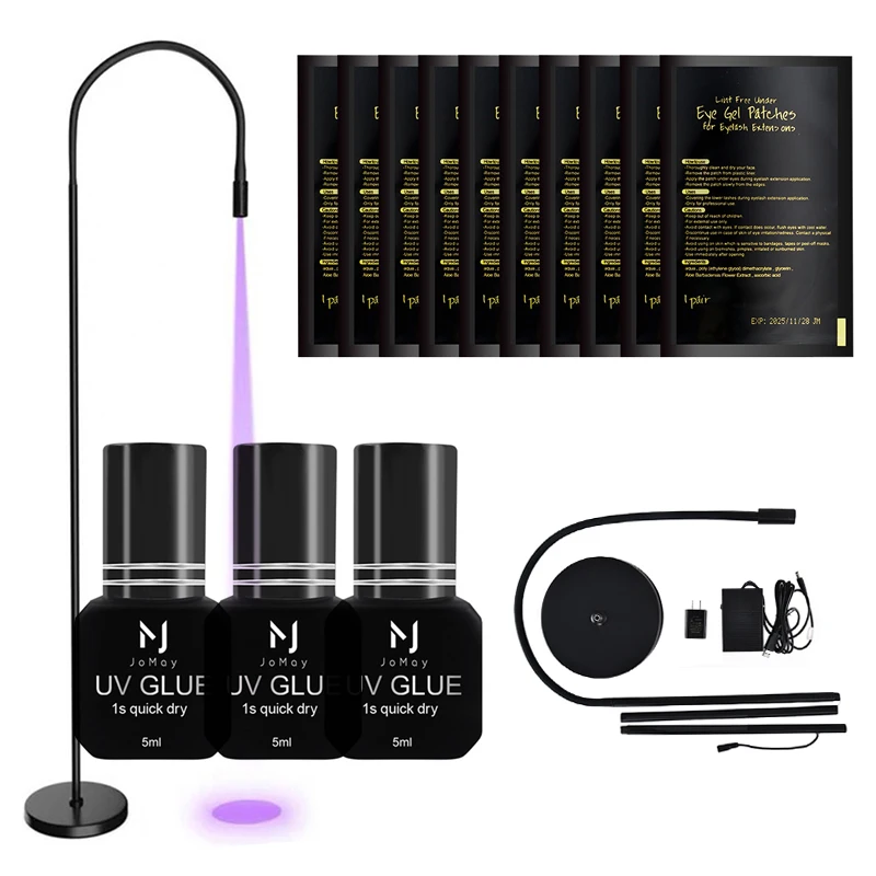 JOMAY UV Lashes Glue 1S Fast Drying Long Lasting Strong False Eye Lash Extension Glue UV Lamp Set For Eyelash Extension