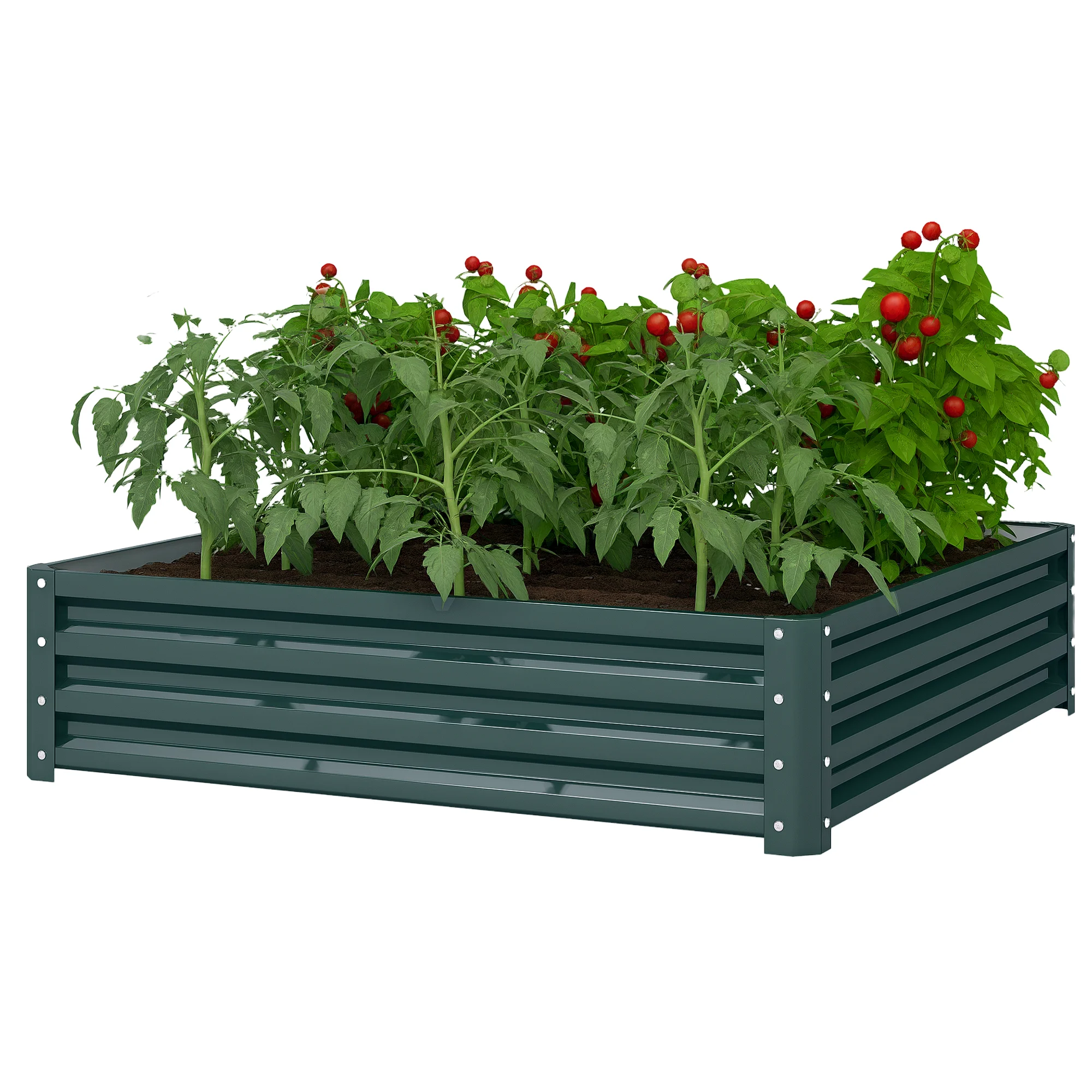 Outsunny Carré potager de jardin 120 x 120 x 30 cm acier galvanisée vert foncé