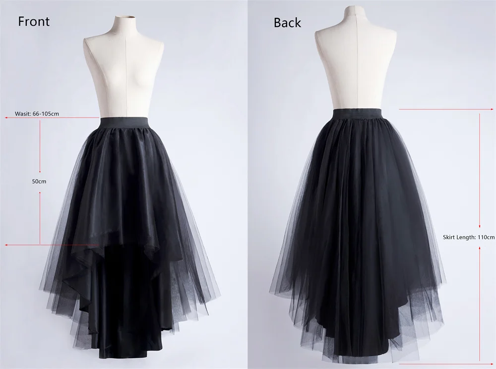 MisShow gonne gotiche Hi-Lo Tulle Tutu gonna Punk per le donne solido elastico in vita alto basso Halloween Costume Cosplay Maxi vestito