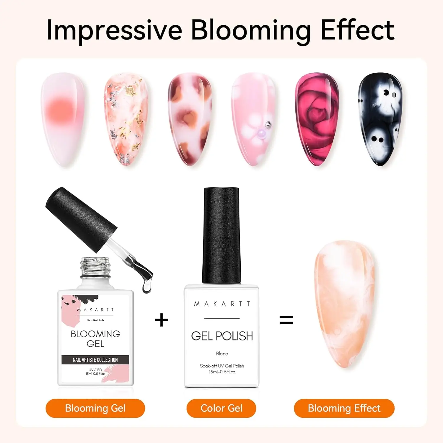 Nail Blooming Gel Nail Art Blossom Gel Soak Off U V LED Gel Polish for Spreading Effect, Marble, Floral Print Nail Art Supplies