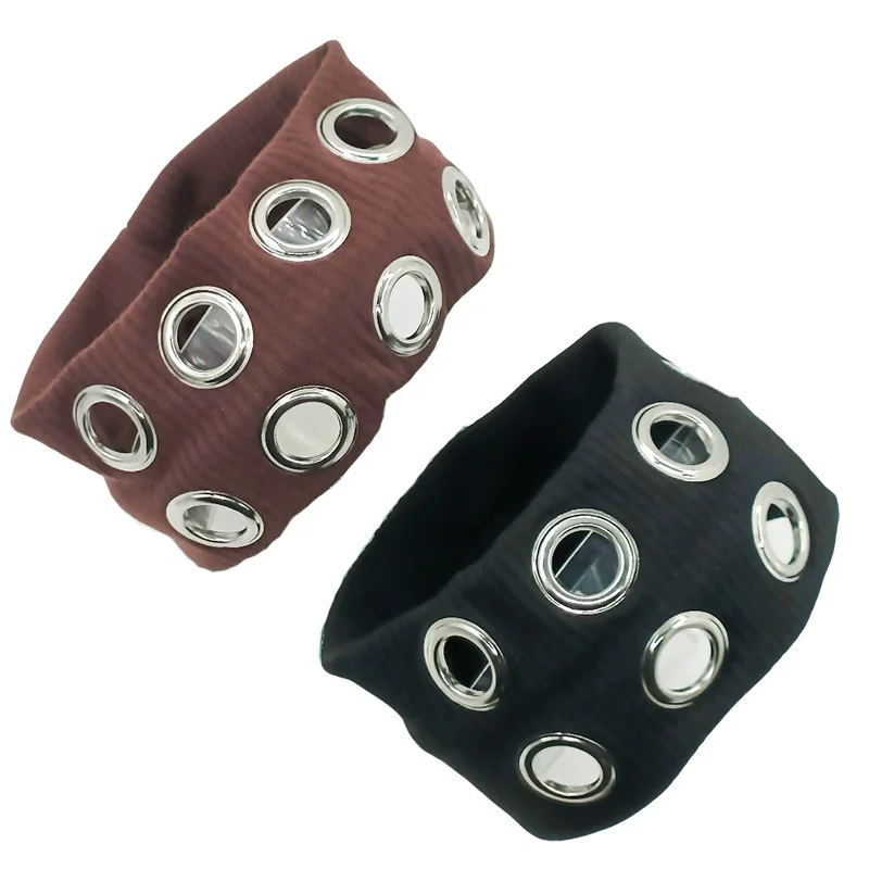 Girl Fabric Hollow Elastic Headband Demo Punk Grunge Hollowed Out Eyelets Wide Elastic Headband Grunge Stretchy Hair Accessories view 2
