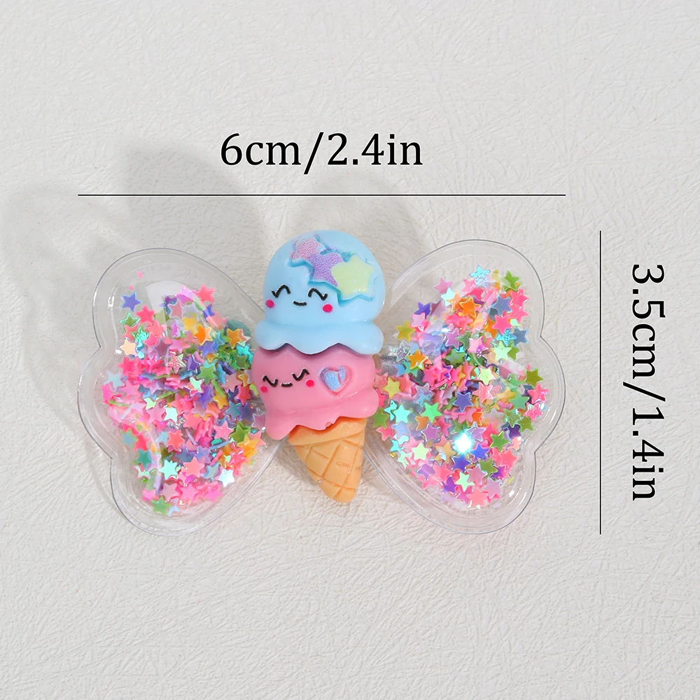 2pcs Butterfly Hairpins Quicksand Filled Cone Ice Cream Accessories Decorative Hair Clips Hair Bows Girl Hair Accessoires