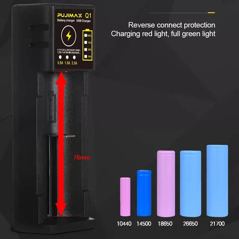 PUJIMAX Universal 18650 Battery Charger With Charging Cable For 18650 26650 21700 18350 3.7V 4.2V Rechargeable Li-ion Battery