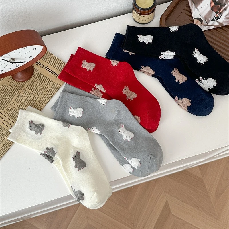 Cute Cartoon Animals Rabbit Socks Women Autumn and Winter Korean Casual Middle Tube Socks Japanese School Students Long Socks