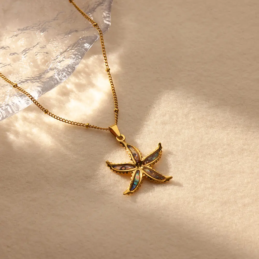 Starfish Pendant Necklace For Women Men Stainless Steel Gold Color Simple Clavicle Chain Necklaces Fashion Jewelry Accessories