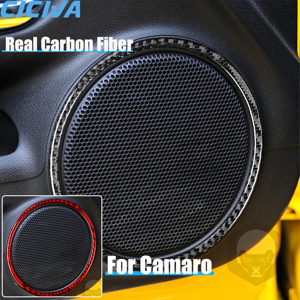 

Real Carbon Fiber Car Accessories Door Speaker Frame Trim Decorative Cover Soft Sticker For Chevrolet Camaro 5th Gen 2010-2015