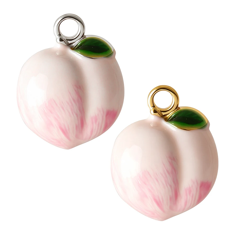 2pcs/Lot Enamel 3D Stainless Steel Vegetables Fruit Pendants Pepper Peach Apple Charms Beads Fit Original Bracelet DIY Jewelry