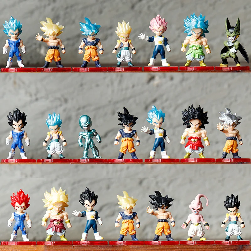 Anime Dragon Ball Super Saiyan Son Goku Action Figure Model Gifts Collectible Figurines for Kids 7cm 21 Pieces In A Set