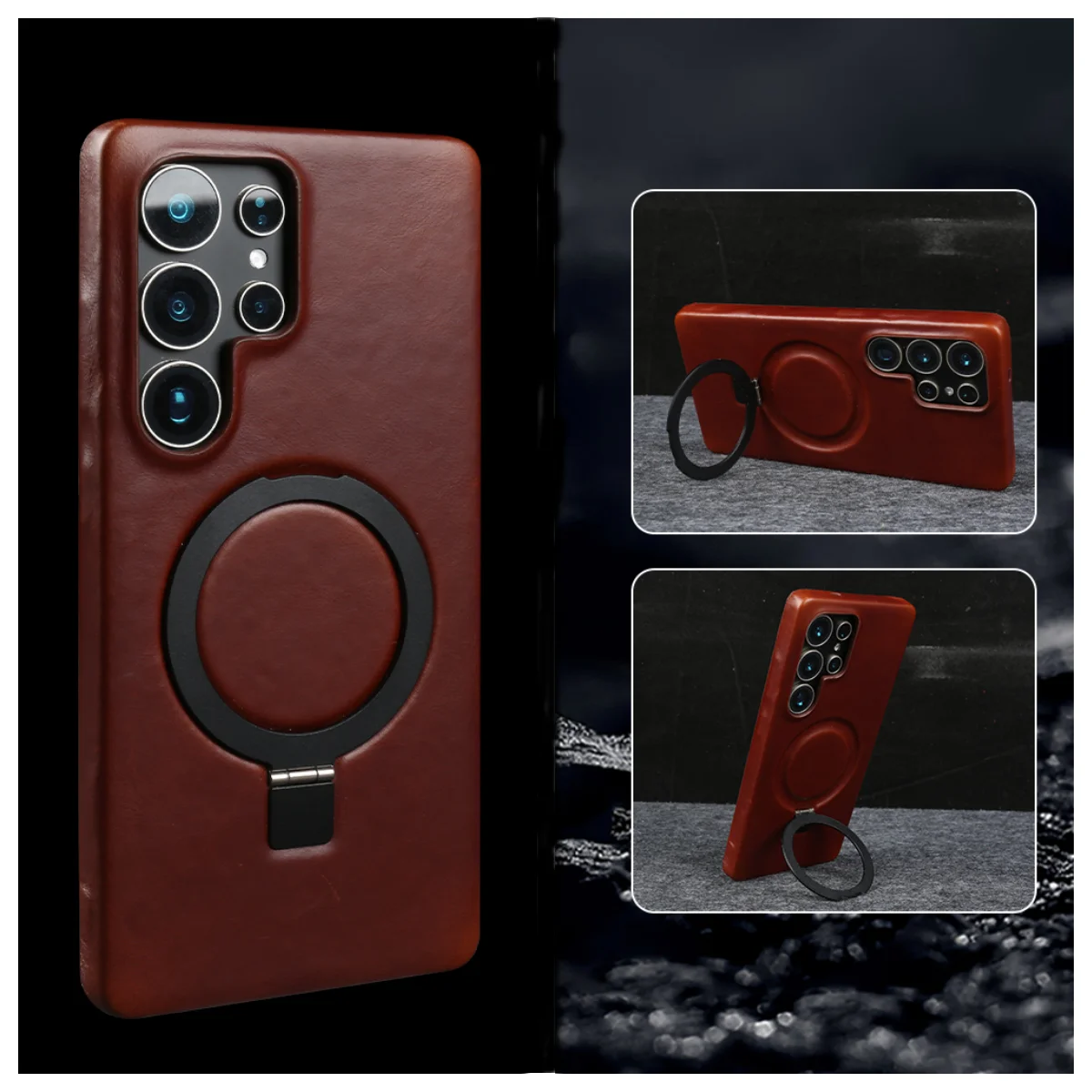 

Magnetic Bracket Real Genuine Leather Case For Samsung Galaxy S26 Ultra S24 S25 Plus Phone Case Back Cover S26Ultra Coque Funda