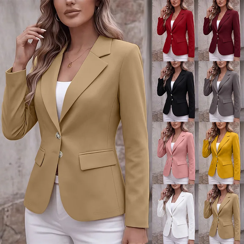 New Women'S Commuting Slim Fit Waist Blazer Solid Color Two Button Long Sleeve Formal Business Office Workwear Outerwear For Pro