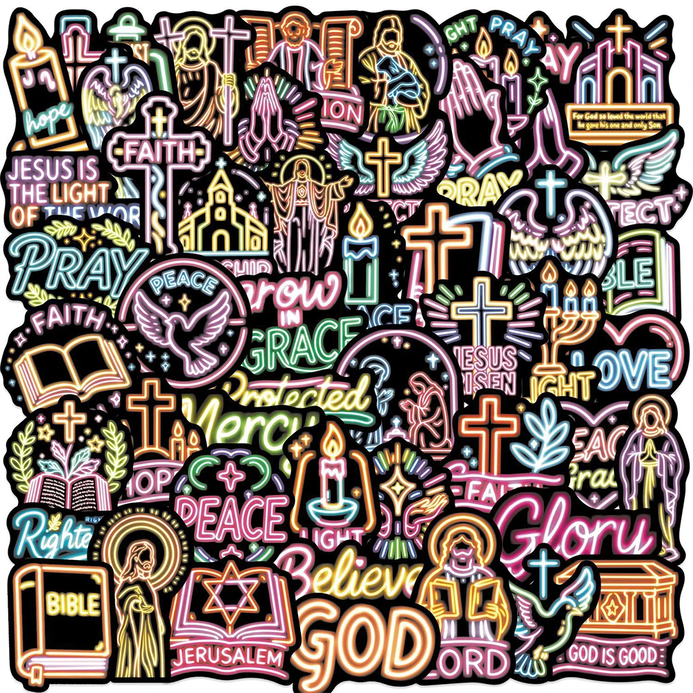 10/30/50pcs Neon Style Bible Phrase Graffiti Stickers God Jesus Cartoon Decoration Decals Waterproof DIY Scrapbooking Diary