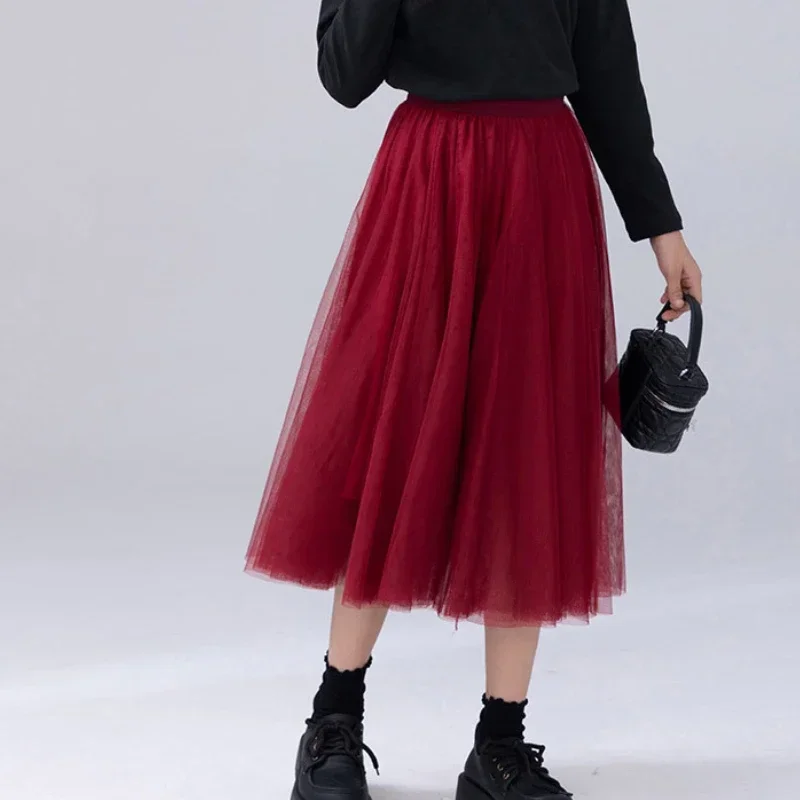 Mid-length Mesh Skirt for Girls 10 12 Years Fashion All-match Classic Elegant Dance Teen School Kids A-line Skirt Child Clothes