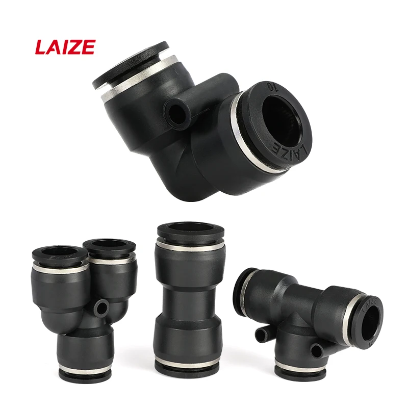 Fitting Black Pneumatic Connector  push Air Assembly Straight Elbow Quick Joint