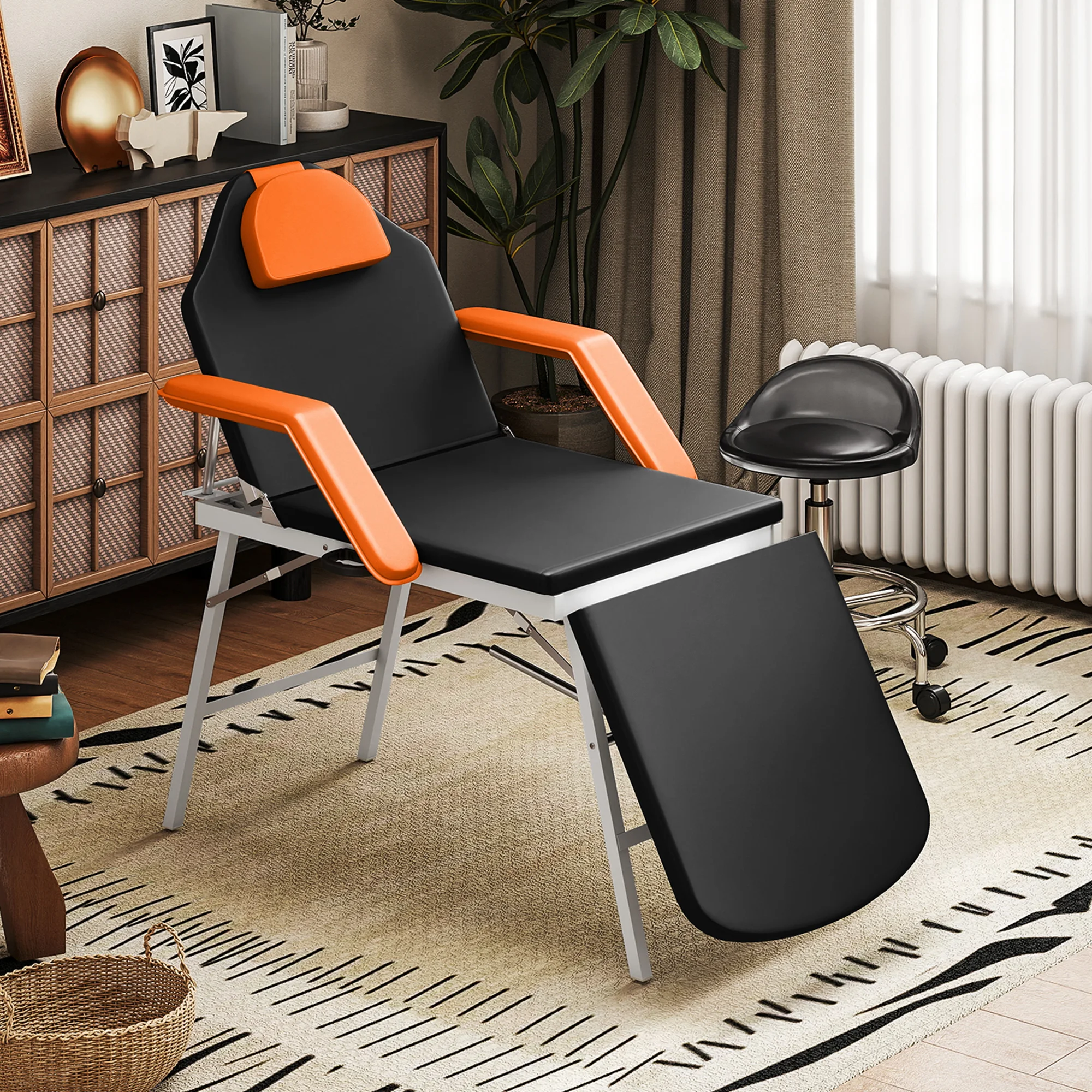 HOMCOM Camilla Masaje Plegable Portátil de 3 Zonas con Respaldo قابل للتعديل Reposacabezas Reposabrazos 182x82x68 سم Naranja