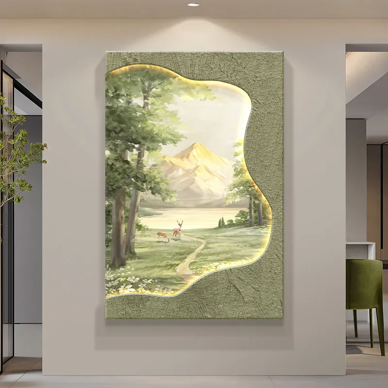 

Entrance decoration painting, Nordic scenery, living room wall lamp painting, high-end sandstone texture, luminous hanging paint