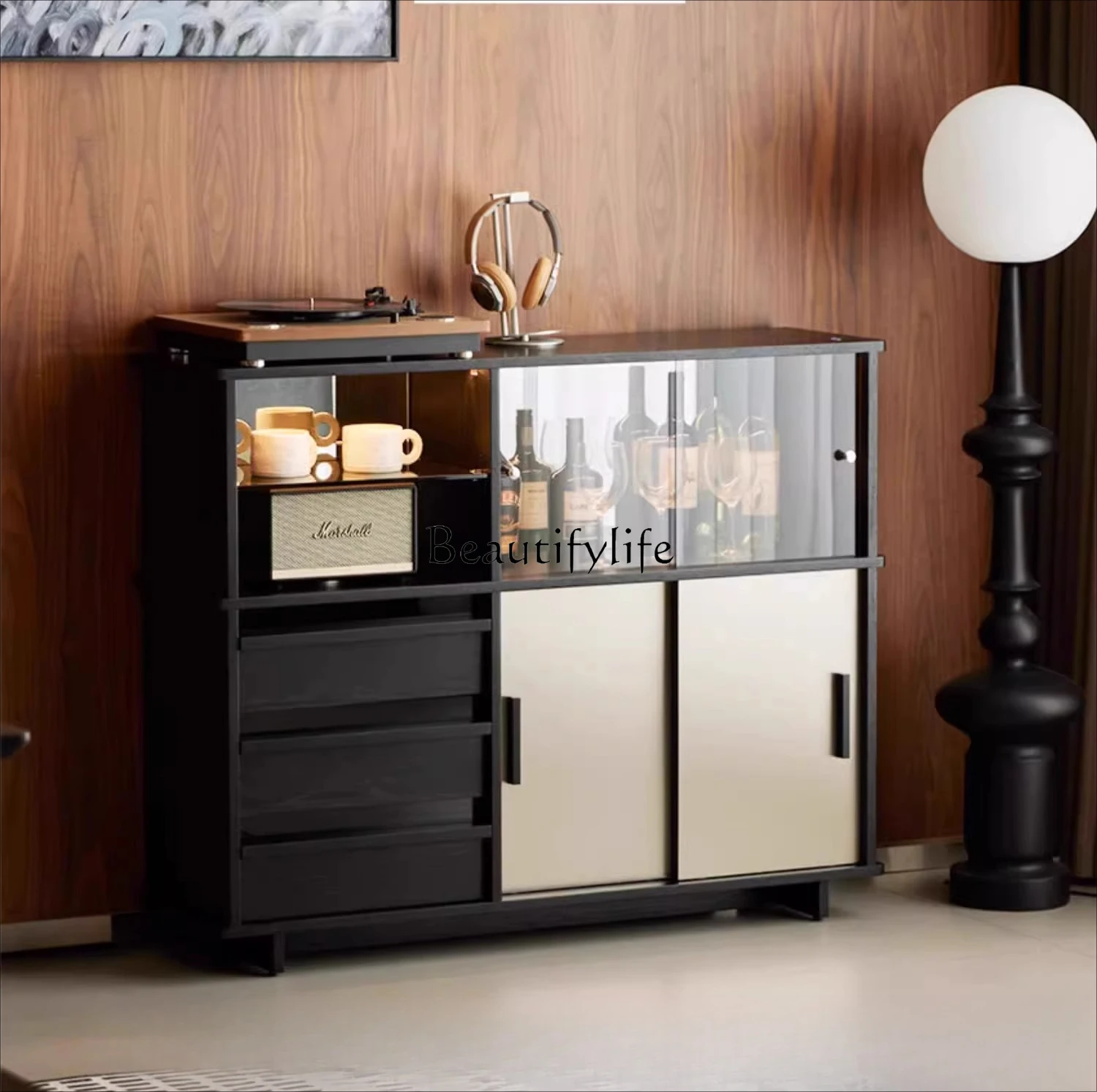 

Light luxury modern solid wood dining side cabinet, simple living room against the wall storage locker