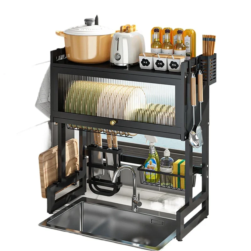 

Kitchen sink rack, countertop, dishes, sink, cupboard, multi-function dust-proof with cabinet door