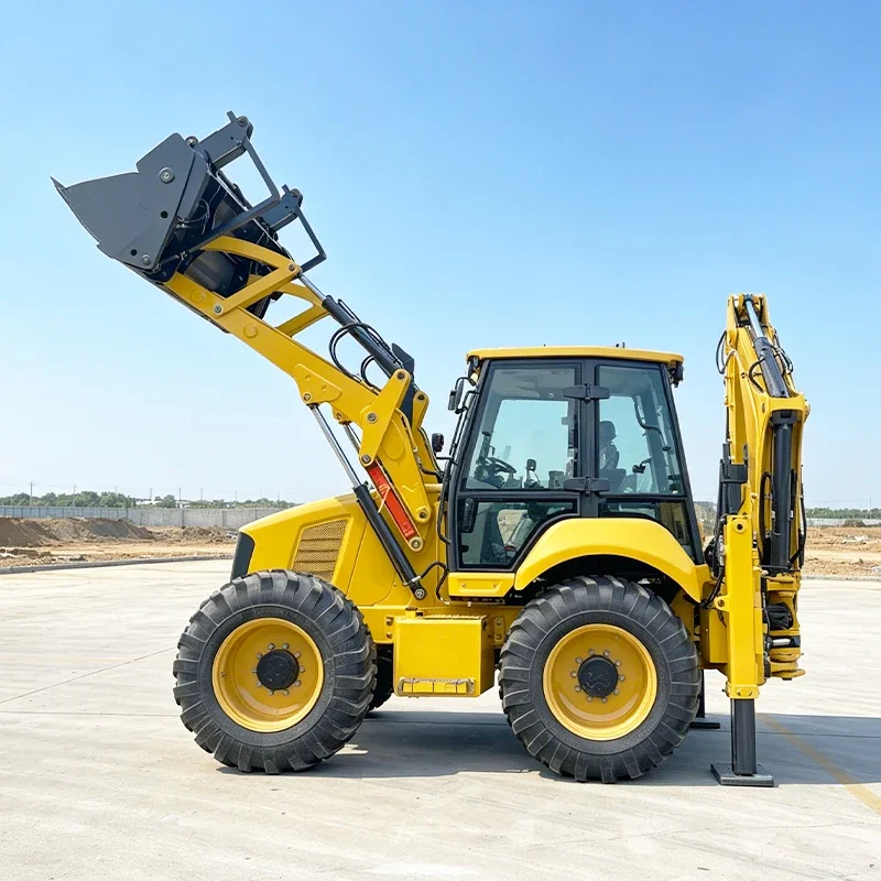 Busy digging at both ends, loader, multifunctional diesel four-wheel drive shovel, front shovel, rear excavator