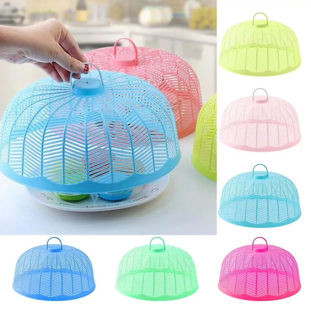 Portable Plastic Food Cover Dustproof Round Vegetable Cover Anti Mosquito Fly Breathable Mesh Cage Home Kitchen