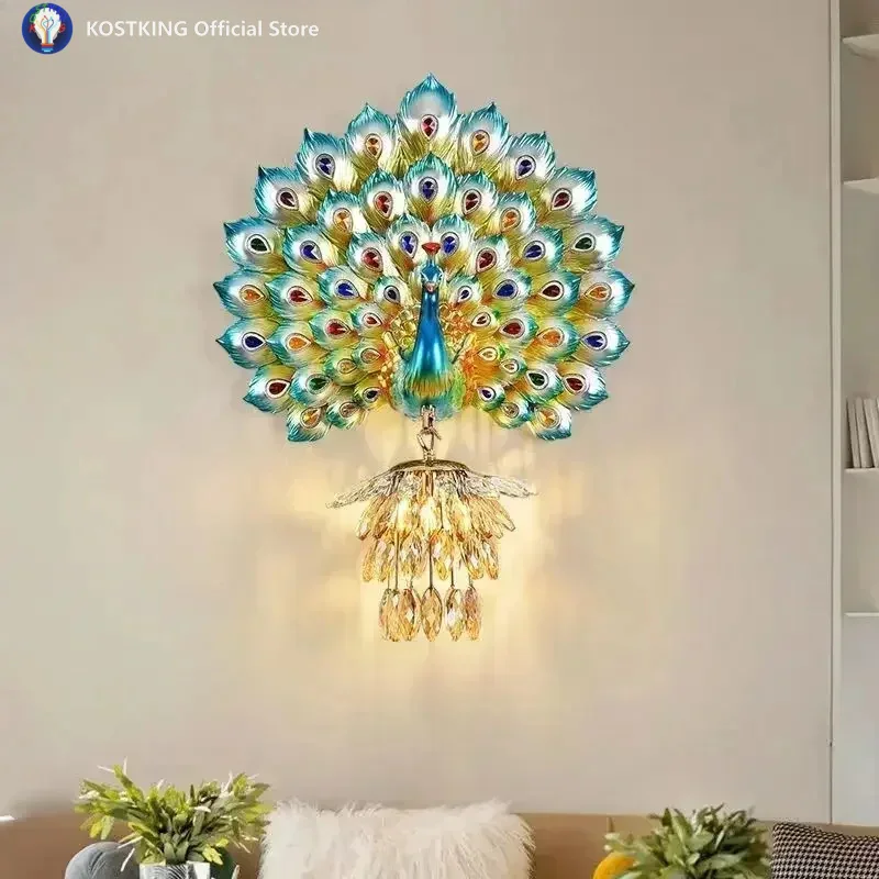 American-Style Peacock Wall Lamp For Living Room And Bedroom Featuring A Three-Dimensional Retro-Style Backdrop Lighting Fixture