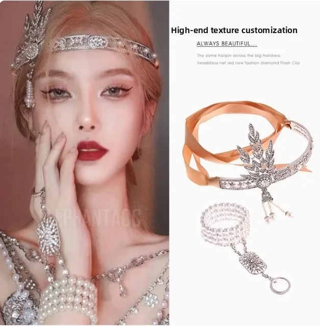 

SHXIImitation Glass Pearl Bracelet Rhinestone Integrated Ring Jewelry