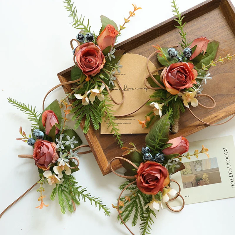 

25069 Scorched Rose Boutonniere for Men, Wrist Corsage Artificial Flowers for Wedding Decor/Prom/Homecoming, etc.boat orchids