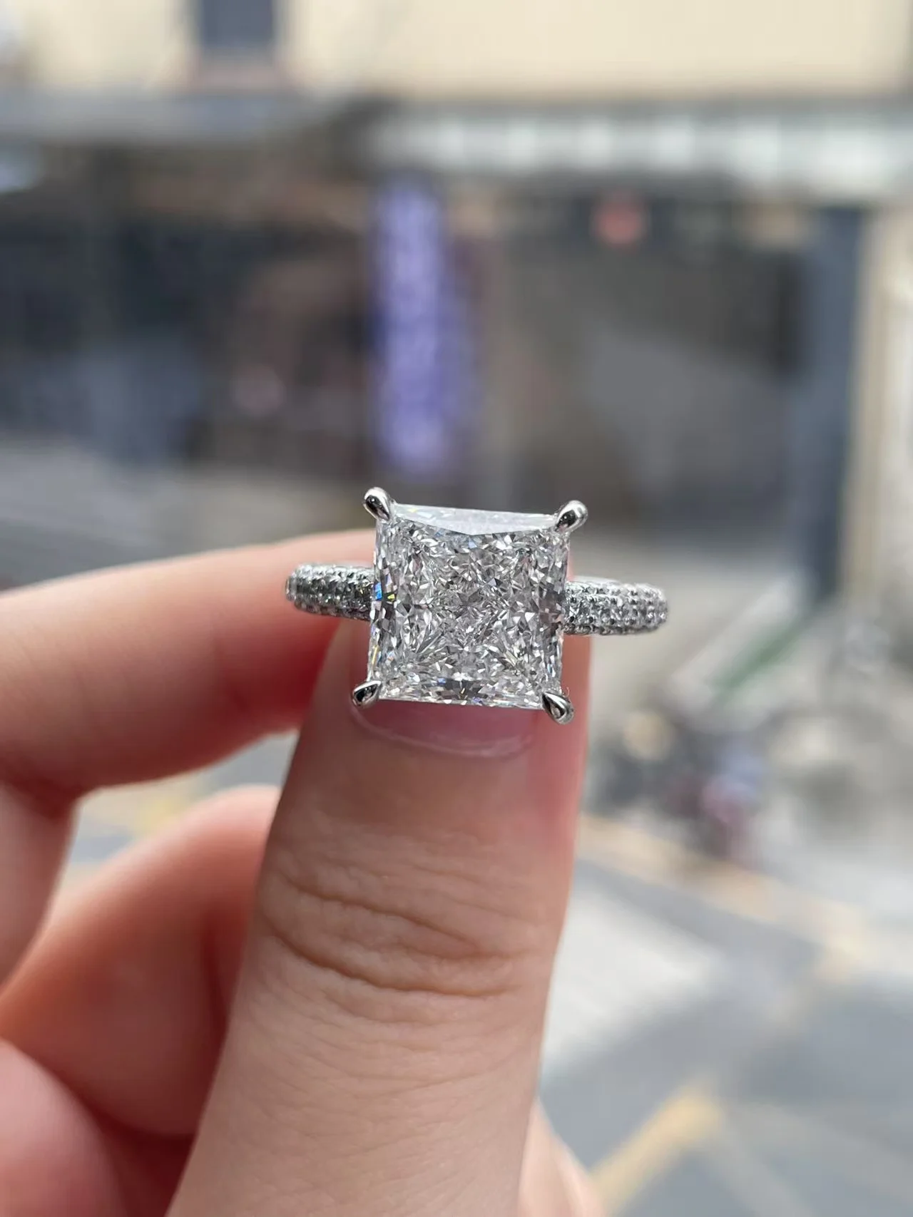5CT Princess Cut DEF VS VVS & 1.374Ctw Round Cut CVD HPHT IGI Certifie Lab Grown Diamond 14K Gold Ring Engagement Gift