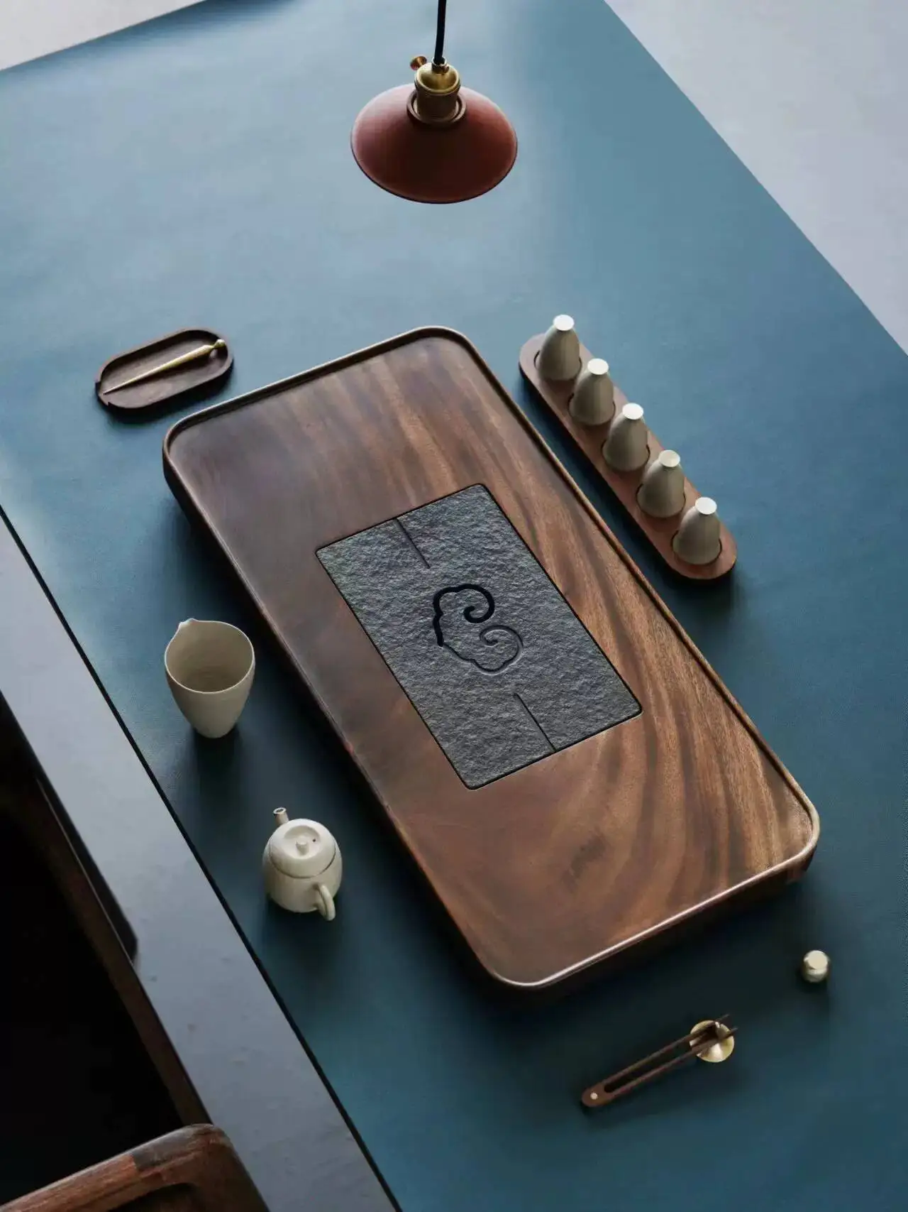 A Solid Wood Tray For Home Use, Made Of Black Walnut, Small Tea Table Drawers, Modern Minimalist Japanese Style, With Water